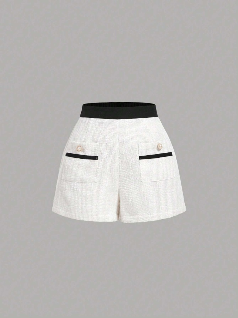 SHEIN White Tweed Shorts with Black Waistband